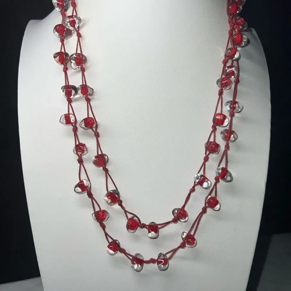Vintage Glass Bead Knotted Cord Necklace (shown double) - Picture 6 of 8